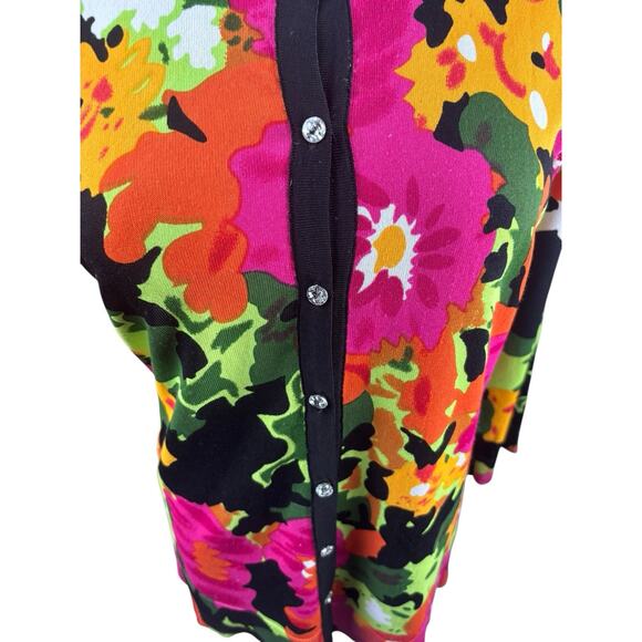 Wearable Art Floral Bright Colorful Floral Rhinestone Cardigan Peck & Peck Large - Picture 2 of 6